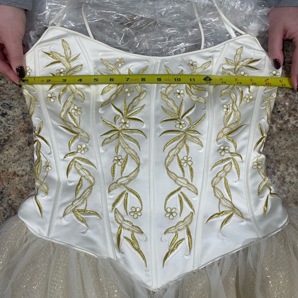 Tiffany Designs White and Gold Prom Dress with Embroidered Bodice - Picture 6 of 6